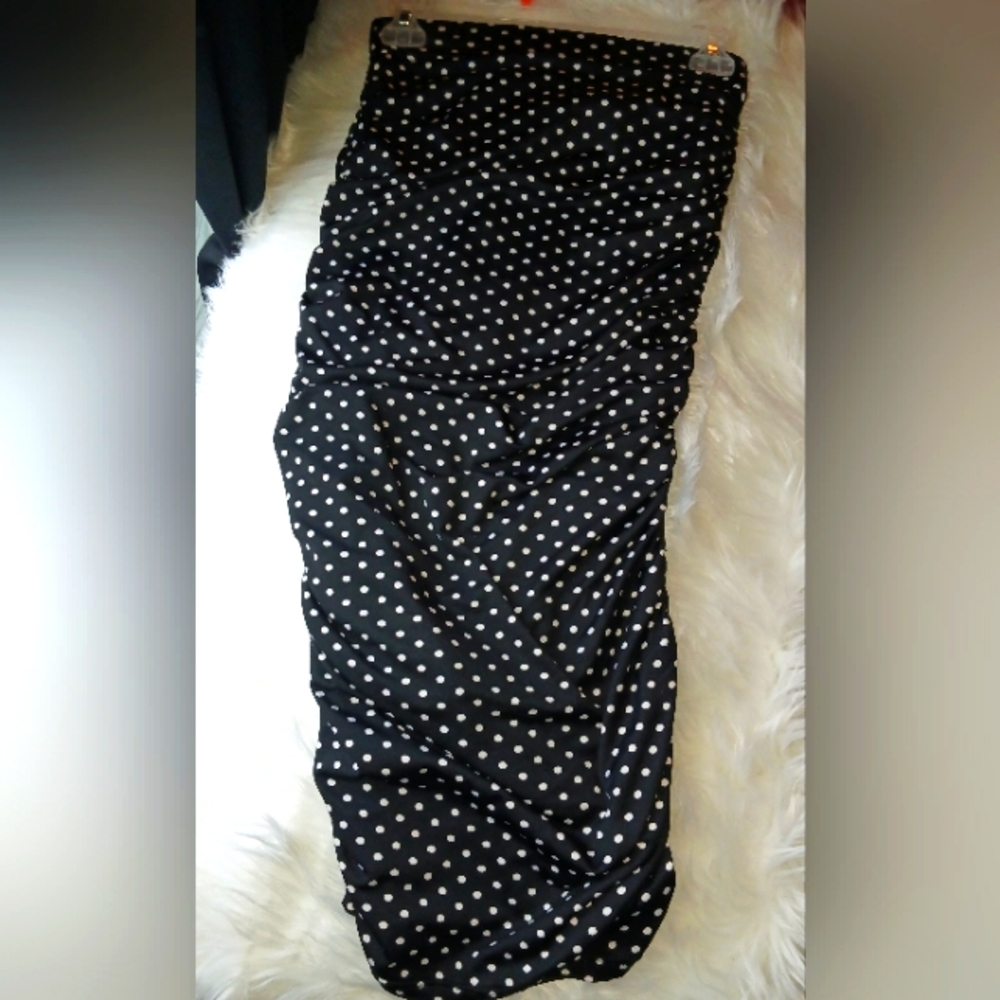 Beautiful Black & White Polka Dot BodyCon Ruched Pencil Skirt